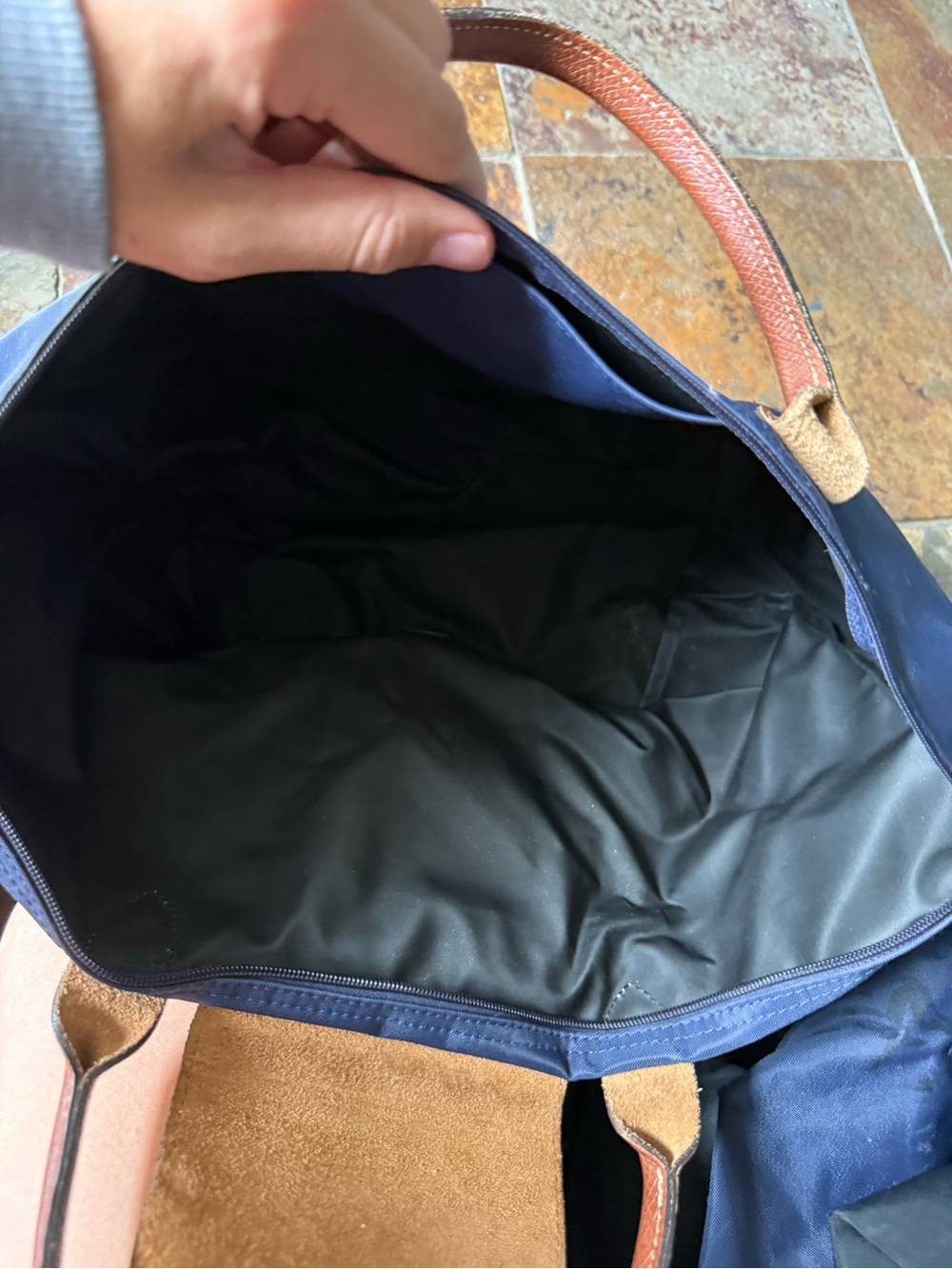 Longchamp Navy and Brown Leather Top-Handle Tote - Picture 4 of 4